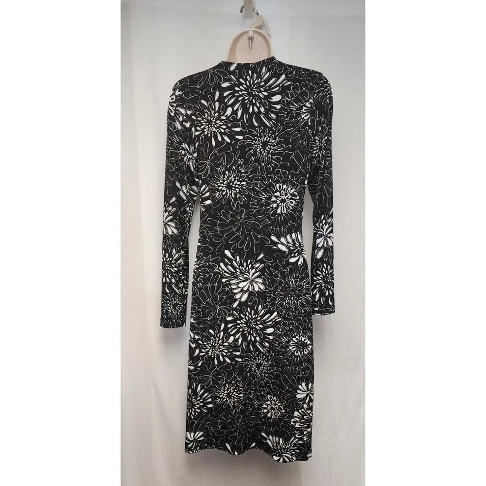 Chico's Floral Wrap Midi Dress Size 0/ US Small Black & White